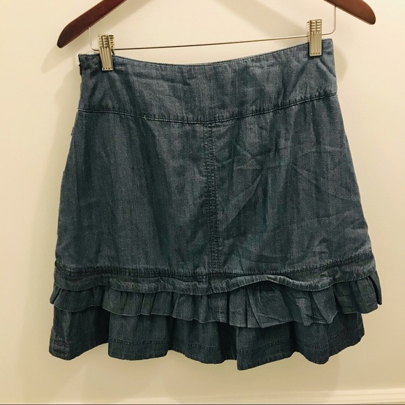 Anthropologie Ett Twa Bucolic Chambray Skirt 4 blue denim ruffles - Picture 3 of 10